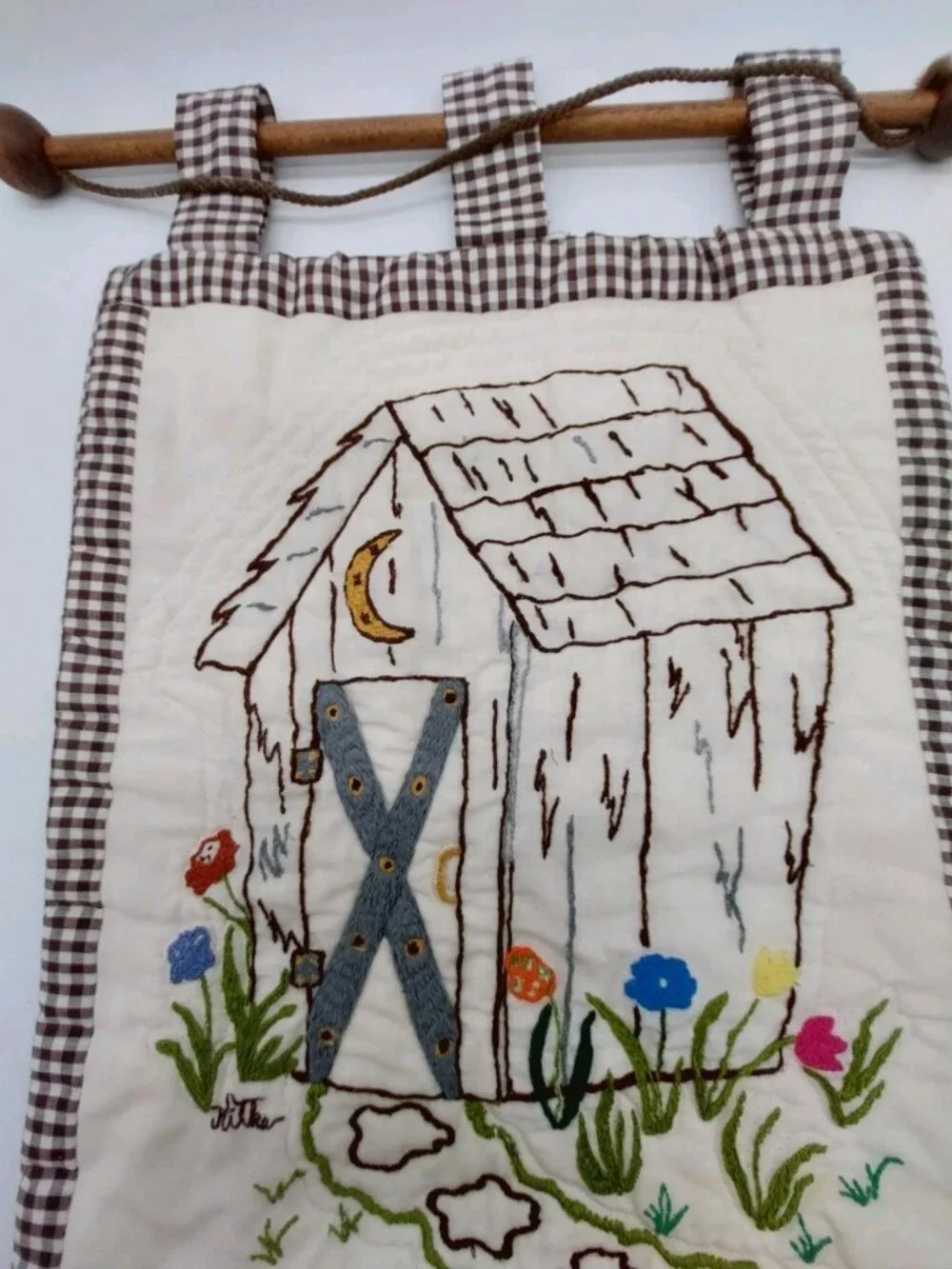 Outhouse Country Embroidered Wall Hanging Floral 17